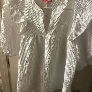 THML White Textured Blouse with Ruffled Sleeves